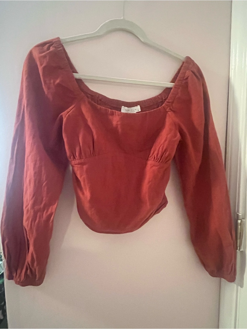 Kirious 100% cotton blouse. S. Rust. Smocked. Cropped. Boho. Hippie.